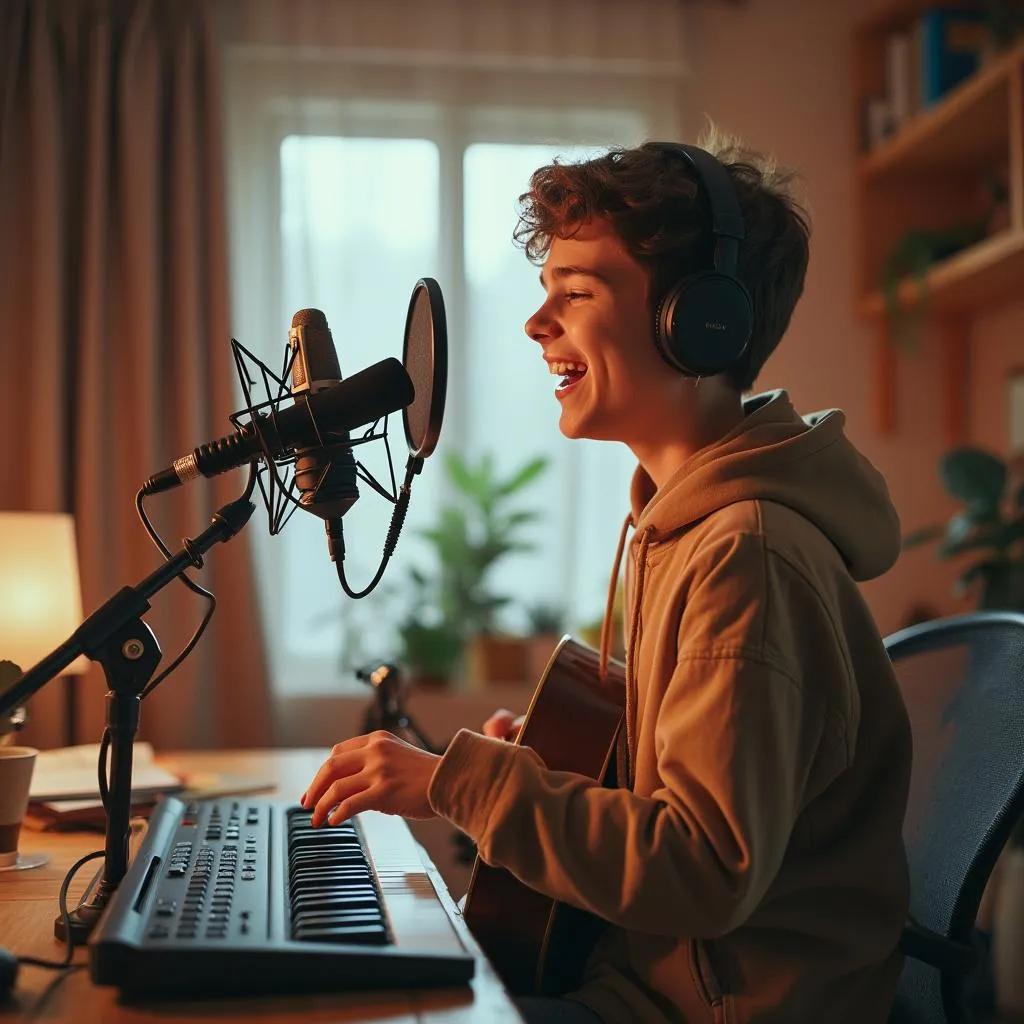 Estudiante practicando en casa